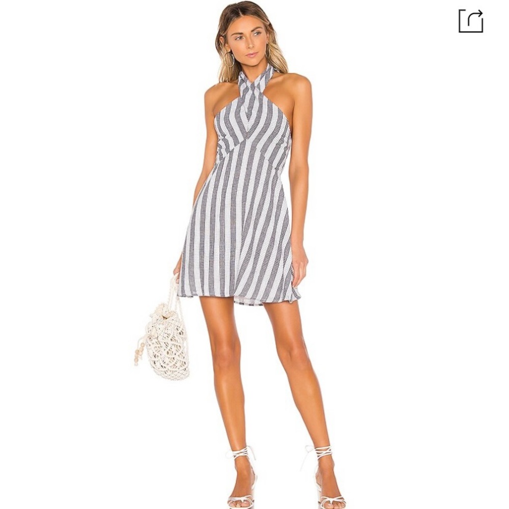 House of Harlow 1960 Striped Halter Mini Dress - Blue and White